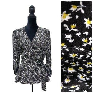 Banana Republic Floral Long Sleeve V-neck Wrap Top | Small